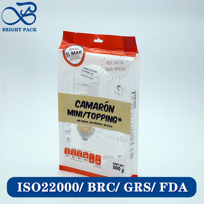 حقيبة تغليف المأكولات البحرية المجمدة المطبوعة حسب الطلب، حقيبة ذات أجزاء جانبية مع نافذة شفافة ومواد مركبة مقاومة للرطوبة.