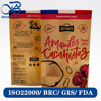 أكياس ورق الكرافت القابلة لإعادة التدوير والتحلل الحيوي لتعبئة الأغذية مع نوافذ شفافة وأنماط طباعة قابلة للتخصيص.