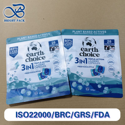 أكياس تغليف غسيل الغسيل الغسيل المتنظف PE متعدد الطبقات التصميم مقاوم للرطوبة ومقاوم للتسرب معتمد من قبل SGS للطلبات الكبيرة العالمية